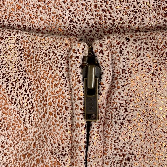 Free People Metallic Rose Gold Copper Glitter Faux Suede Zip Mini Skirt Size 0 - Picture 3 of 5